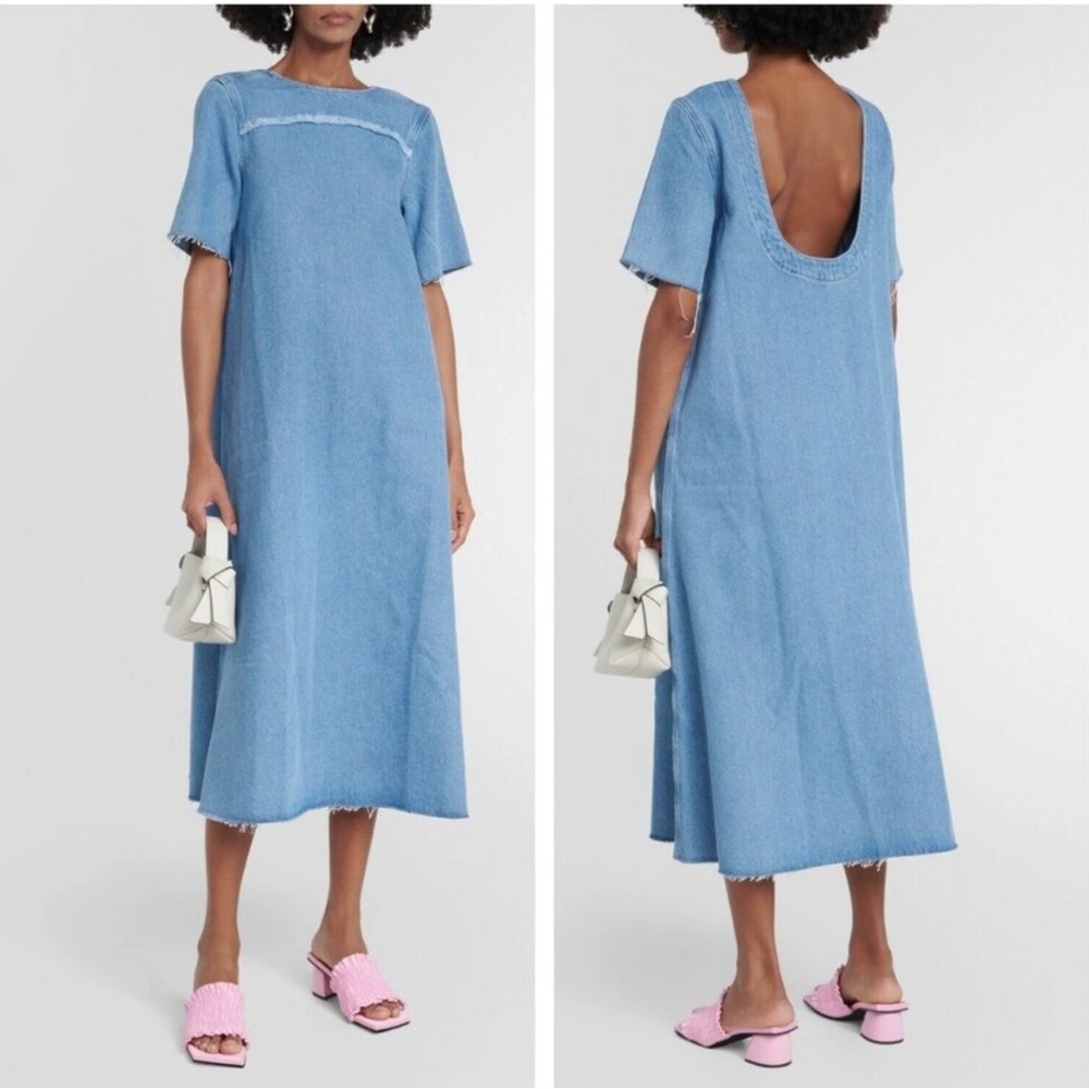 Ganni Light Blue Scoop Back Denim Dress